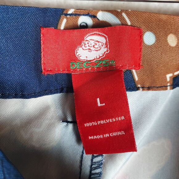 DEC 25th Gingerbread Men Christmas Pants Blue Holiday Novelty Trousers Men's L - Picture 3 of 7